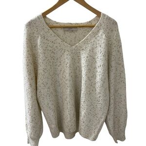 Loft Cream Size XL Gold Speckled metallic  V-Neck Pullover Sweater Polyester